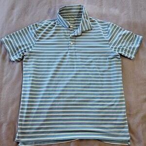 L.L. Bean Men's‎ Golf Polo Shirt Size L Reg Blue White Striped Performance